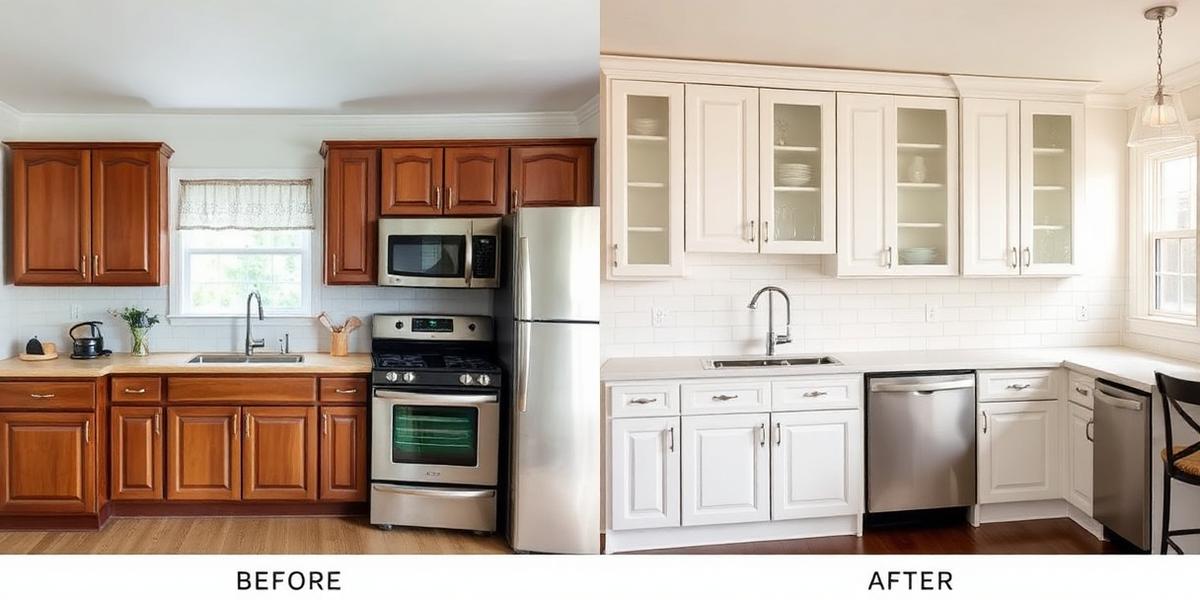 Before and after kitchen cabinet painting
